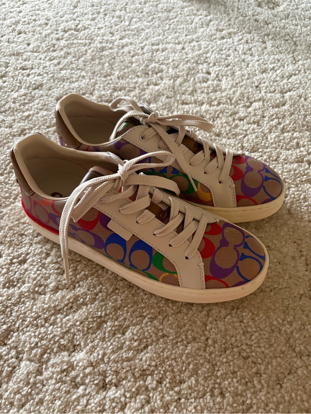 Coach Multicolor Signature Low-Top Sneakers with Beige Accents